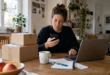 Prüfung von Onlinekäufen, Rechnungen und gelieferten Paketen zu Hause