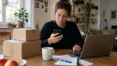 Prüfung von Onlinekäufen, Rechnungen und gelieferten Paketen zu Hause