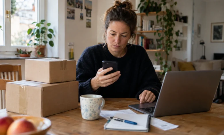 Prüfung von Onlinekäufen, Rechnungen und gelieferten Paketen zu Hause