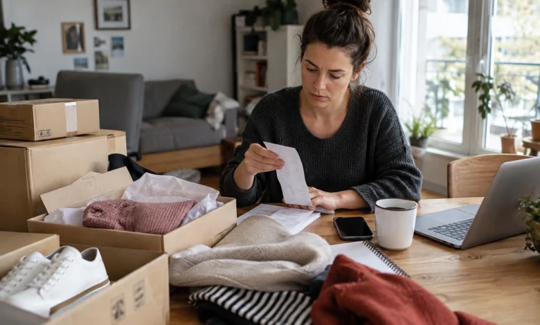 Prüfung von Onlinekäufen, Rechnungen und gelieferten Paketen zu Hause