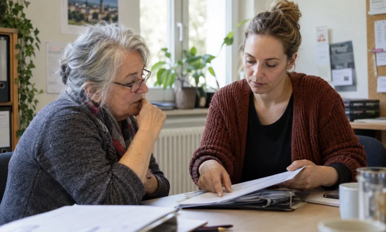Beratungsgespräch über finanzielle Fragen und persönliche Unterlagen