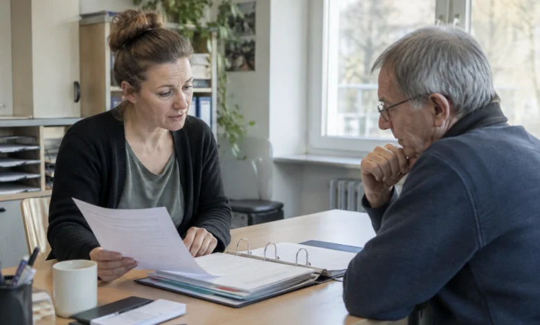 Beratungsgespräch über finanzielle Fragen und persönliche Unterlagen