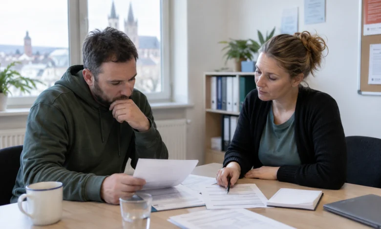 Beratungsgespräch über finanzielle Fragen und persönliche Unterlagen