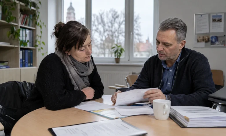 Beratungsgespräch über finanzielle Fragen und persönliche Unterlagen