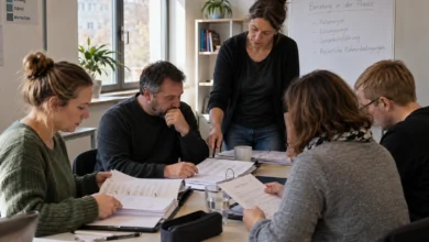 Beratungsgespräch über finanzielle Fragen und persönliche Unterlagen
